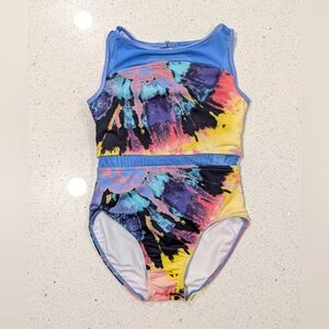 BEAUTIFUL Balera Gymnastics Dance Ballet Leotard Large OPEN BACK TIE-DYE RAINBOW